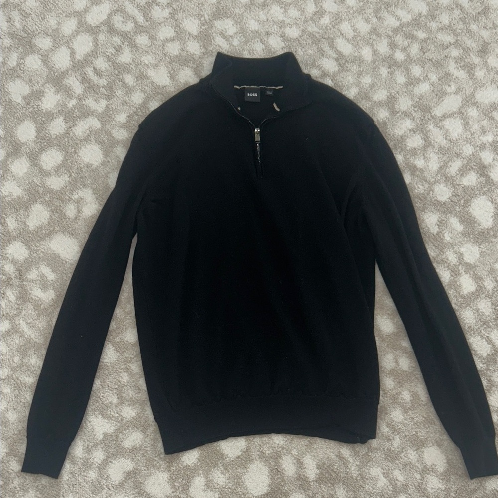 BOSS Men's Zip-Up Black Sweater